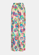 Pantalon large à imprimé fleuri blanc cassé, rose et bleu Essentiel