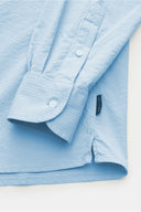 Popover shirt 'Seersucker Guru' with grandad collar sky a trip in a bag