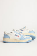 BASKET AUTRY MEDALIST LOW CUIR TISSUS BLANC BLEU CIEL