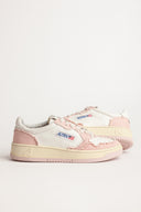 BASKET AUTRY MEDALIST LOW CUIR BLANC TISSUS ROSE