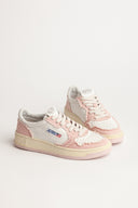 BASKET AUTRY MEDALIST LOW CUIR BLANC TISSUS ROSE