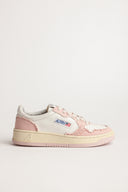 BASKET AUTRY MEDALIST LOW CUIR BLANC TISSUS ROSE