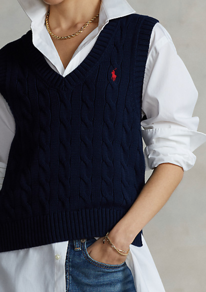 pull Ralph Lauren torsadé sans manches en coton— HENIN