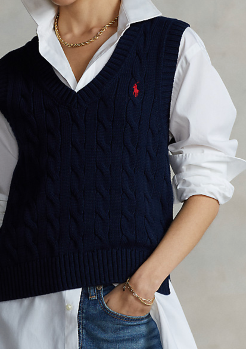 pull Ralph Lauren torsade sans manches en coton