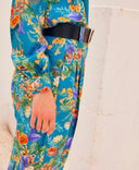 PANTALON CREPUSCOLO EN SERGÉ DE SOIE IMPRIMÉ - PE23 - BLEU AVIO/ORANGE Momoni