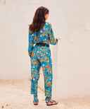 PANTALON CREPUSCOLO EN SERGÉ DE SOIE IMPRIMÉ - PE23 - BLEU AVIO/ORANGE Momoni