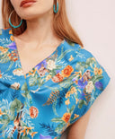 BLOUSE GRACIE EN SERGÉ DE SOIE IMPRIMÉ - PE23 - BLEU AVIO/ORANGE Momoni