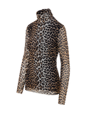 top Ganni LEOPARD NYLON SHEER MESH TURTLE NECK
