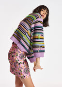 pull Essentiel lilas à rayures effet à l'envers
