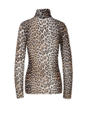 top Ganni LEOPARD NYLON SHEER MESH TURTLE NECK