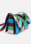 sac Essentiel à bandoulière luisant à rayures bleu, vert et marron