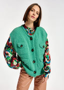 cardigan Essentiel sans manches en mohair mélangé sarcelle