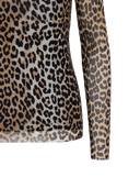 top Ganni LEOPARD NYLON SHEER MESH TURTLE NECK