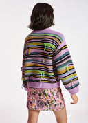pull Essentiel lilas à rayures effet à l'envers
