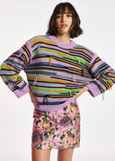 pull Essentiel lilas à rayures effet à l'envers