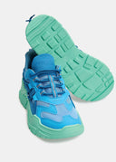 sneakers Essentiel bleues avec grosse semelle vert menthe