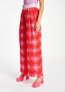Pantalon large rose à carreaux rouges Essentiel