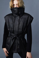 gilet Mackage ZERINA (R) LEATHER DOWN FUNNEL VEST WITH SASH BELT