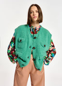 cardigan Essentiel sans manches en mohair mélangé sarcelle