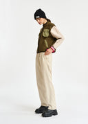 pantalon Essentiel fuselé en velours blanc cassé
