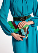 sac Essentiel à bandoulière luisant à rayures bleu, vert et marron