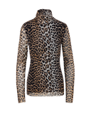 top Ganni LEOPARD NYLON SHEER MESH TURTLE NECK