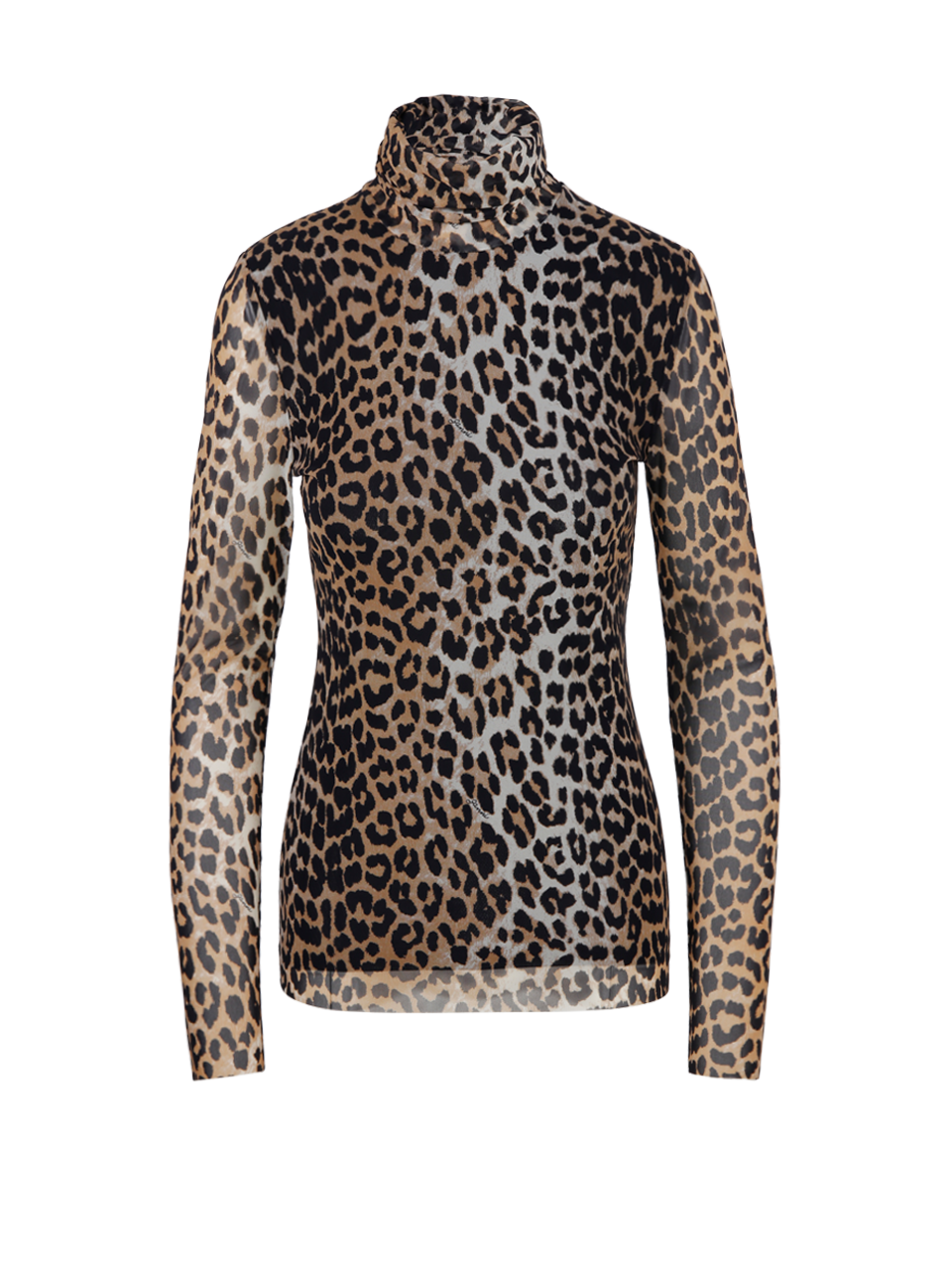 top Ganni LEOPARD NYLON SHEER MESH TURTLE NECK HENIN