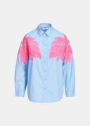 Chemise brodée en coton bleue et rose néon Essentiel