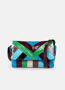 sac Essentiel à bandoulière luisant à rayures bleu, vert et marron