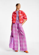 Veste courte à carreaux roses et rouges Essentiel