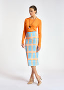 jupe Essentiel Jupe midi en tricot bleu à carreaux