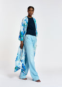 kimono Essentiel fleuri bleu clair, bleu et vert