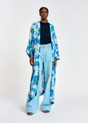 kimono Essentiel fleuri bleu clair, bleu et vert