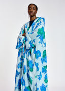 kimono Essentiel fleuri bleu clair, bleu et vert