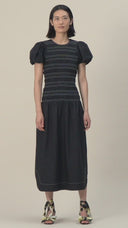 MINI ROBE À MANCHES COURTES EN POPELINE DE COTON FRONCÉE