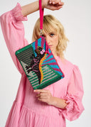 pochette Essentiel dinosaure' à paillettes multicolores