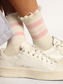 chaussette GOLDEN GOOSE Distressed-finish white socks with baby-pink logo and stripes