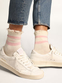 chaussette GOLDEN GOOSE Distressed-finish white socks with baby-pink logo and stripes