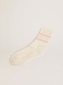 chaussette GOLDEN GOOSE Distressed-finish white socks with baby-pink logo and stripes