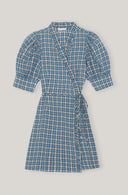 robe Ganni SEERSUCKER WRAP MINI DRESS